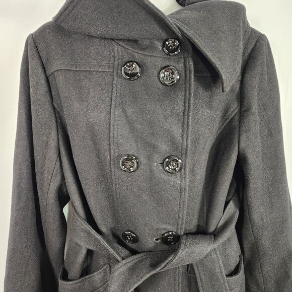 Steve Madden Women Peacoat Belted Wool Blend Black Lined Size XL Pockets Outdoor - Picture 7 of 14